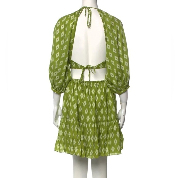 Charina Sarte Mini Cocktail Dress Printed Green Backless Pouf Sleeve Garden Sz M - Picture 5 of 8